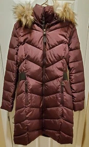 Abrigo chaqueta larga con capucha de piel sintética acolchado pequeño Calvin Klein para mujer nuevo sin etiquetas  - Imagen 1 de 6