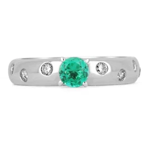 1.15tcw Colombian Emerald & Polka Dot Scatter Diamond Eternity Ring 14K  - Picture 1 of 9