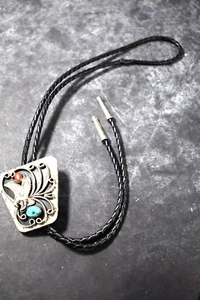 Vintage Collectible Eagle Bolo Tie, Black Cord, Turquoise emblem, 2" Tall - Picture 1 of 6