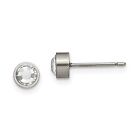 Titanium Brushed Finish Cubic Zirconia Domed 5mm Round Stud Post Earrings