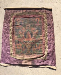 Authentic Antique Tibetan Thangka Tanka with Original Silk Brocade - Picture 1 of 11