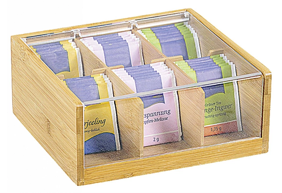 KESPER Tee-Box Bambus mit Sichtklappe 6 Fächer Teebeutelbox Tee Teekiste Box - Bild 1 von 1