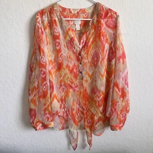 Chico’s Women Sequined Tie Front Blouse Summer Lightweight READ! - Picture 1 of 6
