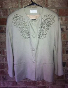 TALBOTS Womens Camel Beige Embroidered Long Sleeve Button Front Blazer Size 12P - Picture 1 of 4
