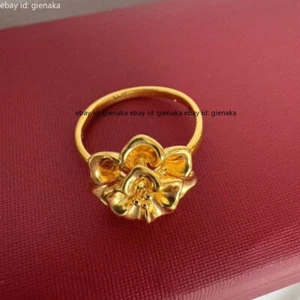 Pure 999 24K Yellow Gold Flower Rings Women Band Rings US Size 4-9 1.1-1.3g - Picture 1 of 6