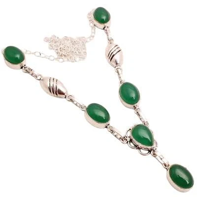 Verde Onice Gemma 925 Collana Placcata Argento Handmade Jewelry Regalo 22 G N581 - Immagine 1 di 3