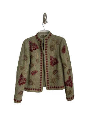 Carlisle Green Alpaca Wool Blend Embroidered Open Front Jacket Size 6 - Image 1 of 4