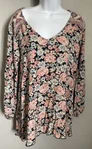 Mini Vestido Fluido Billabong Para Mujer Mediano Cuello en V Negro Floral Manga Larga - Imagen 1 de 11