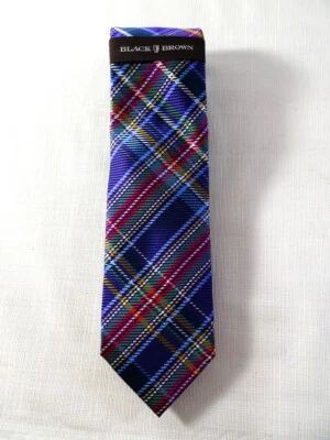 Black Brown 1826 Men's PLAID NECKTIE 100% Silk Woven Multi-Color NEW - Image 1 of 3