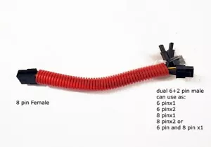 RED GPU PCIe Power cable Splitter 8 pin FEMALE to MALE 2x 6+2 pin 6 pin 8-pin - Picture 1 of 1