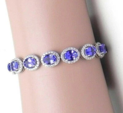 15ct Cubic Zirconia Tanzanite Women Tennis Bracelet White Gold Plated Silver - Image 1 of 4