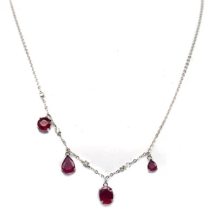 Heated Red Ruby & Cubic Zirconia Pendant & Necklace 20" 925 Sterling Silver - Picture 1 of 5