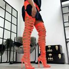 Ladies High Heels Hollow Out Thigh High Boots Open Toe Strappy Sandals Clubwear