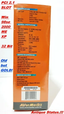 AVER MEDIA DVB-T ANTIQUE STATUS WIN 98 - WIN XP PCM2 WAREHOUSE FIND STILL SEALED - Image 1 of 4