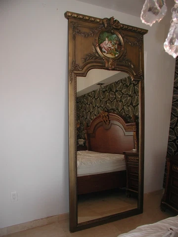 Vintage Antique Oversized 8 ft French 19th Century Oil Painted Trumeau Mirror Cover