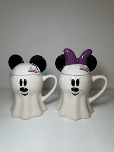 Disney's Mickey And Minnie~ Halloween Ghost~Ceramic Mugs with Lids Set New - Picture 1 of 7