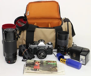 Canon AE-1 Program Film Vintage Camera 3 Lenses Vivitar Flash Film Case READ! - Picture 1 of 23