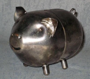 Silberauflage Lunt Sparschwein Vintage zweiteilig Figur Münze Schwein Bank - Bild 1 von 9