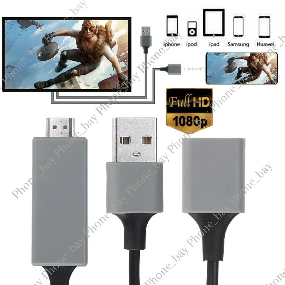 1080P HDMI Mirroring Cable Phone to TV HDTV Adapter Cord for iPhone iPad Android - Image 1 of 4