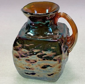 Pilgrim Glass Blue Carnival Glass Nugate Rock Pitcher Applied Orange Handle  - Bild 1 von 6