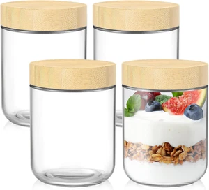 16 Oz Overnight Oats Containers with Bamboo Lids - 4 Pack Glass Storage Jars wit - Picture 1 of 12