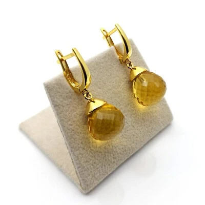 Citrine Teardrop dangle earrings 925 Sterling Silver November Birthstone - Image 1 of 4