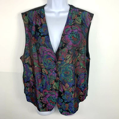 Nuevas Ediciones Chaleco Mujer Púrpura Azul Floral Tapiz Botón Delantero DE COLECCIÓN Foto 1 de 4