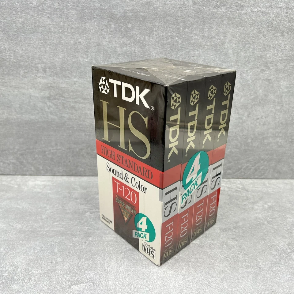 Nuevo en caja Nuevo TDK T-120 Paquete de 4 cintas de video VHS en blanco envueltas selladas de fábrica Foto 1 de 4