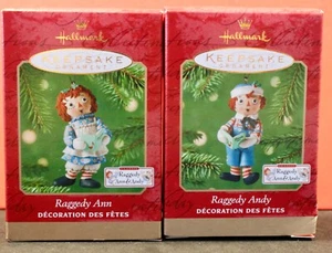 Hallmark 2001 Raggedy Ann & Andy Christmas Keepsake Ornament NIB Set of 2 - Picture 1 of 4
