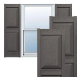 Ekena Millwork 71"x14.75" Raised Panel Shutters Pair Paintable Vinyl Tuxedo Grey - Picture 1 of 6