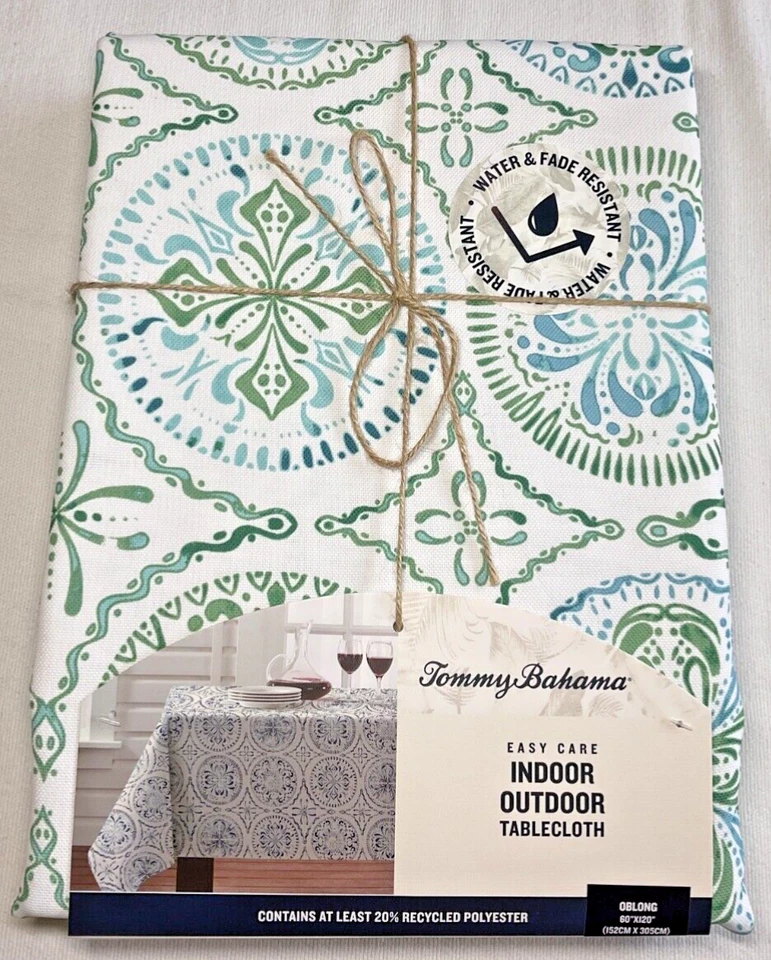 TOMMY BAHAMA MANTEL INTERIOR EXTERIOR FÁCIL CUIDADO AZUL VERDE 60 X 120 NUEVO EN PAQUETE Foto 1 de 1