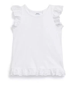 $50 Polo Ralph Lauren Girls Eyelet Jersey  Cotton Casual School Top Preppy 6 6X - Picture 1 of 10