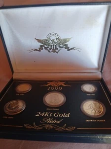 1999 24kt Gold Plated US Mint Proof Coin Set Uncirculated In Box With Year Plate - Picture 1 of 7