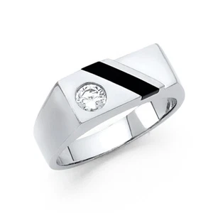 14K White Gold Onyx Men's Ring - Picture 1 of 3