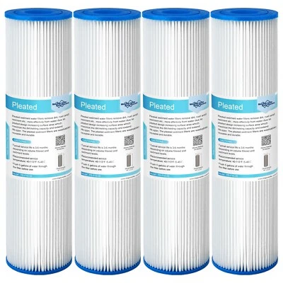 4 Pack 10" x 2.5" Washable Pleated Whole House Sediment Water Filter Replacement - Image 1 of 4