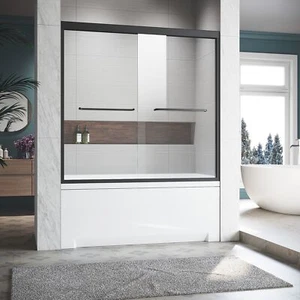 Sliding Glass Tub Door 56-60 in. W x 62 in. H Matte Black Semi Frameless Double - Picture 1 of 8