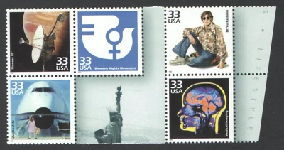 5 Unused US Postage 33 Cent Stamps 1970s Celebrate the Century WOMENS RIGHTS Pio - Image 1 of 2