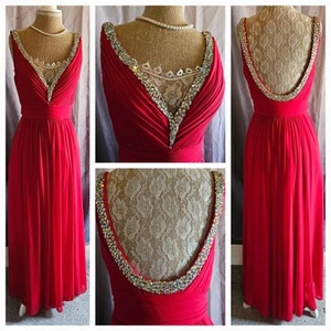 Red Prom Dress By Jovani Size 12 With Diamante Detail - Picture 1 of 7