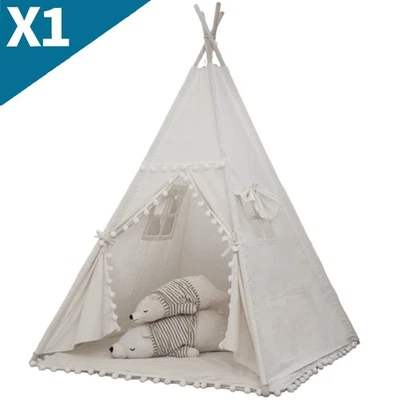 160CM Large Canvas Kids Teepee Star Wood Indian Tent Child In/Outdoor Play House - Image 1 of 4