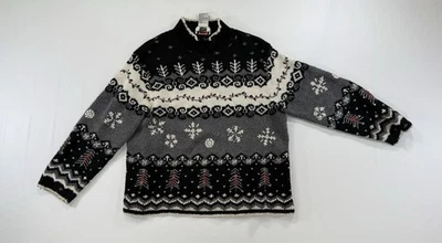 talbots 女士北欧斯堪的纳维亚手工针织毛衣 X 黑色 白色 — 第 1/4 张图片