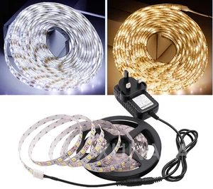 12V 5050 LED Strip Lights IP65 Self Adhesive Tape Under Cabinet Kitchen UK Plug - Picture 1 of 16