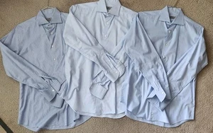 Lot Of 3 Canali Dress Shirt Mens Size 39 15.5 Blue Check 100% Cotton Made Italy - Picture 1 of 22