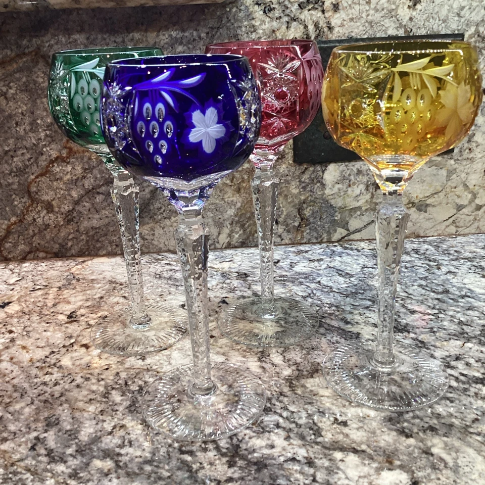 4 Bohemian Cut To Clear Wine Glasses 6 oz. - Image 1 of 4
