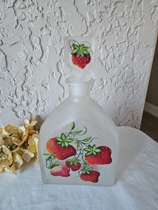 Strawberry Painted Satin Glass Liquor Whiskey Decanter - Picture 1 of 8