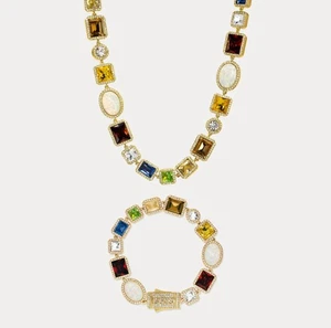 Hommes Oro Motley Edelstein Set - Gold - Halskette und Armband - Bild 1 von 8