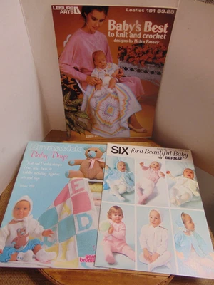 Vtg Baby Knitting & Crochet Booklets - Bernat, Brunswick, Leisure Arts LOT of 3 - Image 1 of 4