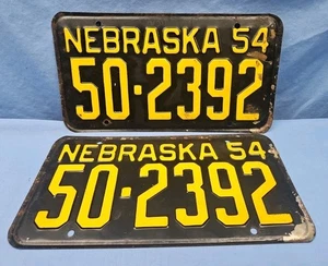  Juego de placas de Nebraska 1954 vintage a juego 50-2392 Franklin County - Imagen 1 de 4