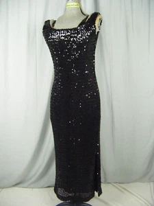 RARE Vtg 50-60s Sexy Black Heavy Sequin Party Long Dress-Bust 37/XS - Picture 1 of 9