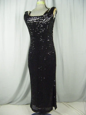 RARE Vtg 50-60s Sexy Black Heavy Sequin Party Long Dress-Bust 37/XS - Image 1 of 4