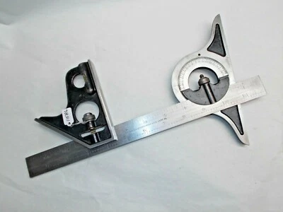UNION Tool Co Vintage Machinists 12" Rule & Combination Square & Protractor, USA - Image 1 of 4